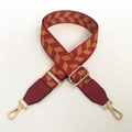 Adjustable woven shoulder strap for bags with red and yellow arrow patterns and gold clips - Burgundy