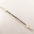 Short grey and beige woven bag strap with golden threads and white leather ends - 1.5cm Wide / Grey Long