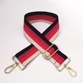 Adjustable cotton canvas bag strap with colorful stripes and gold metal hardware - Black Red