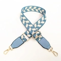 Adjustable blue and white geometric herringbone pattern bag strap with gold metal clips - Lake Blue