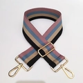 Detail of adjustable woven purse strap with colorful stripes and gold metal buckles - Black Pink