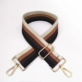 Detail of adjustable cotton webbing strap with striped pattern and gold metal hooks - Dark Coffee