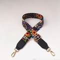 Détails des motifs mandala ethniques colorés sur la bandoulière tissée réglable du sac - Motif Géométrique Mandala Multicolore - Cuir Noir (#5+Noir)