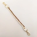 Braided white and brown handbag strap with gold metallic thread and metal hook buckle - 1.5cm Wide / Turmeric Long