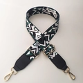 Adjustable geometric woven bag strap with green white patterns and gold metal buckles - Green + Black