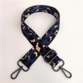 Detailed view of blue leopard nylon strap with gunmetal swivel hooks and buckle - Dark Blue with Gunmetal Buckle