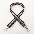 Detail of adjustable woven 2.5cm shoulder strap with green-red stripes and gold clips - Vintage Black