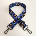 Detail of adjustable blue leopard print nylon strap with black lobster clasps - Royal Blue Gunmetal Buckle
