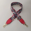 Ethnic style wide bag strap with red geometric jacquard weaving and gold metal hooks - Rainbow + Red