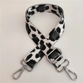 Adjustable nylon shoulder strap with black and white leopard pattern and silver metal hooks - Grey Silver Buckle