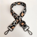 Detail of adjustable leopard print nylon shoulder strap with dark grey lobster clasps - Dark Gray Gunmetal Buckle