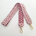 Detail of bohemian red and beige woven shoulder strap with gold metal lobster clasp - Purplish Red Long