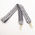 Ethnic blue and white geometric woven purse strap with golden metal swivel hooks - Navy Blue Long