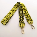 Detail of yellow and black geometric woven canvas strap with gold metal hooks - Yellow Long Style