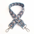 Ethnic style light blue woven bag strap with geometric patterns and silver metal hooks - #4 Silver Clasp