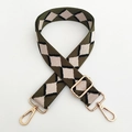 Detail of adjustable argyle canvas bag strap with golden metal swivel hooks and buckles - #5 Gold Clasp