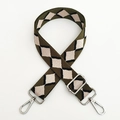 Close-up of adjustable diamond pattern canvas bag strap with silver metal swivel hooks - #5 Silver Clasp
