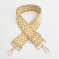 Dettaglio della tracolla in jacquard intrecciato geometrico con ganci dorati - Floreale Bianco e Giallo
