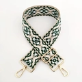 Dettaglio della tracolla jacquard con ganci girevoli dorati e fibbia regolabile - Beige Verde