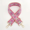 Dettaglio tracolla jacquard etnica con ganci girevoli dorati e fibbia regolabile - Rosa Rosato Blu Chiaro Floreale