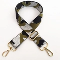 Detail of adjustable camouflage bag strap with premium gold metal swivel hooks - Army Green Silver Thread + Gold Buckle