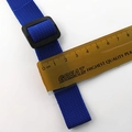 Detail shot of 2.5cm wide royal blue chest strap with black buckle and ruler measurement - 2cm Blue
