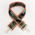 Close-up of adjustable wide camouflage strap with orange edges and gold metal hooks - Silver Line No.13