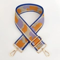Detail view of adjustable wide woven bag strap with purple camouflage and gold hardware - Silver Line No.15