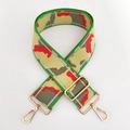Detail of adjustable wide camouflage strap with gold metal hooks and silver thread accents - Silver Line No.18