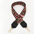 Dettaglio tracolla etnica ricamata da 5 cm con ganci in metallo dorato girevoli - N. 6 Fiore Rosa Bianco