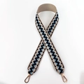 Detail of woven replacement strap with geometric wave pattern and gold metal swivel clasps - Dark Blue