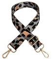Adjustable leopard print nylon strap in grey and black with gold metal hooks - Dark Gray Gold Buckle