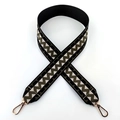 Detail of bohemian geometric woven wide bag strap with durable gold swivel metal hooks - Black Green