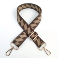 Close-up of brown geometric weave purse strap with gold metal lobster clasps - Dark Green with Gold Buckle
