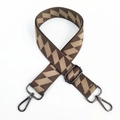 Close-up of wide brown geometric lightning pattern strap with gunmetal swivel hooks - Dark Green with Gunmetal Buckle
