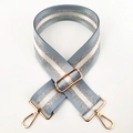Detail of adjustable nylon bag strap with light blue white stripes and silver glitter accents - Light Blue Silver Thread