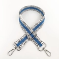 Close-up of 3.8cm wide replacement bag strap with blue stripe and silver metal buckle - Blue White Silver Buckle