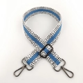 Detail of adjustable 3.8cm wide bag strap with blue stripe and black polka dots - Blue White Gunmetal Buckle