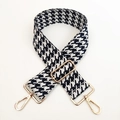 Close-up of adjustable houndstooth bag strap with premium gold-tone metal buckles - Navy Blue