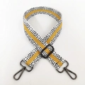 Detail of 3.8cm colorful wide shoulder strap with gunmetal hooks and yellow stripe - Yellow Gunmetal Buckle
