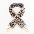 Ethnic style jacquard embroidered woven bag strap with golden metal lobster clasps - Light Blue Coffee