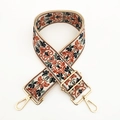 Close-up of ethnic style floral jacquard bag strap with golden metal swivel hooks - Brown Deep Blue