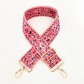 Ethnic style floral jacquard woven wide replacement shoulder strap with gold metal hooks - Sakura Pink