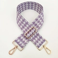 Close-up of jacquard houndstooth bag strap in purple and white with gold metal hooks - Light Purple