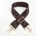 Detail of adjustable leopard print bag strap with golden metal swivel hooks and buckles - Coffee Leopard (Gold Buckle)