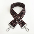 Detail of leopard print bag strap with pink base and silver swivel hooks on white background - Coffee Leopard (Silver Buckle)