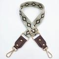 Adjustable beige and brown geometric ethnic canvas wide shoulder strap with gold hardware - Style 5 Coffee (#5+Coffee)