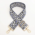 Detail of adjustable leopard print bag strap with gold metal hooks and blue pattern - Black White Blue