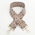 Close-up of leopard jacquard wide strap with gold metal hooks and adjustable buckle - Khaki Grey