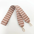 Brown houndstooth replacement strap for shoulder bags with gold lobster clasps - White Brown